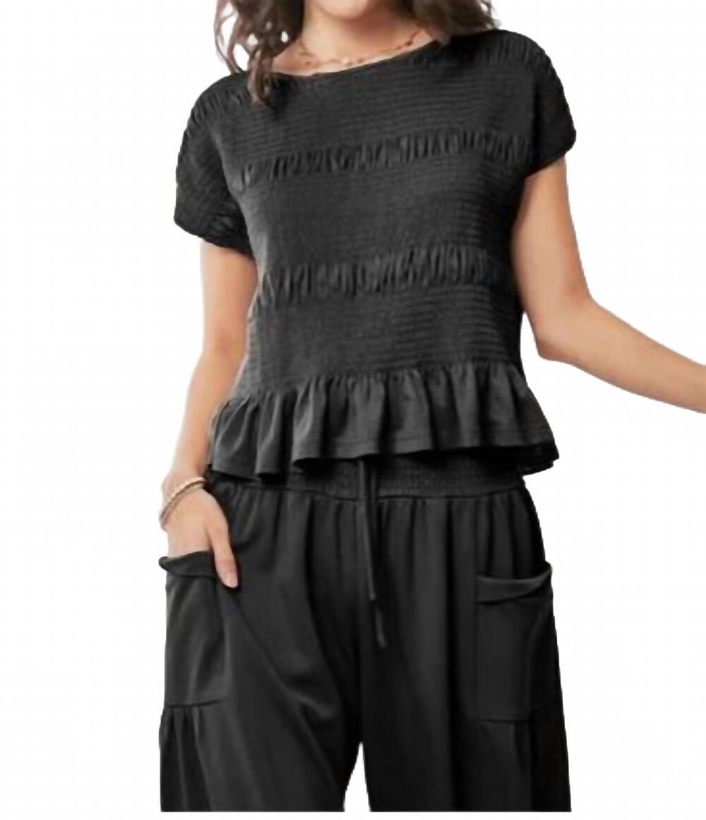 NEW DAVI & DANI davi & dani ruffle cap sleeve top and waistband pants set in bla